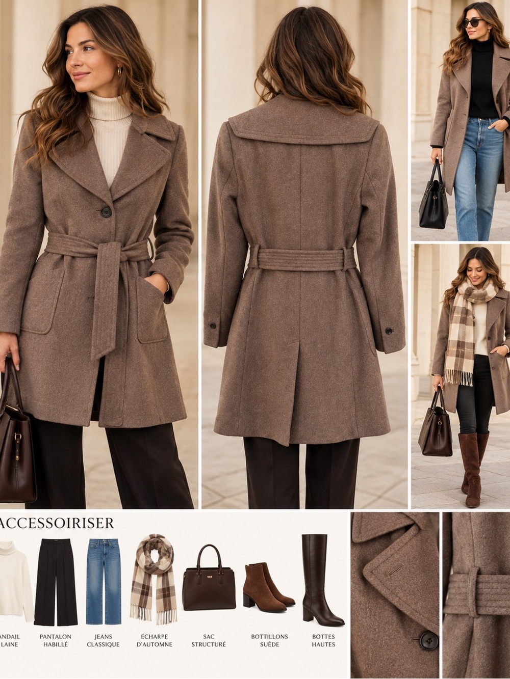 Banana Republic Brown Belted Wool-Blend Trench Coat - Small